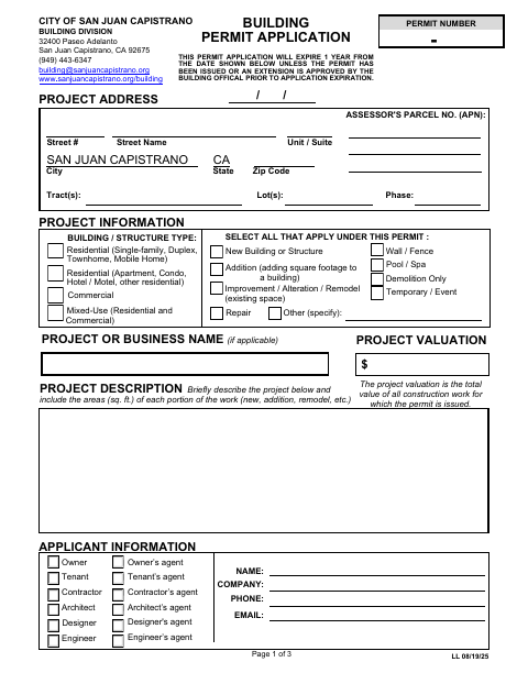 First page of the Building Permit Application