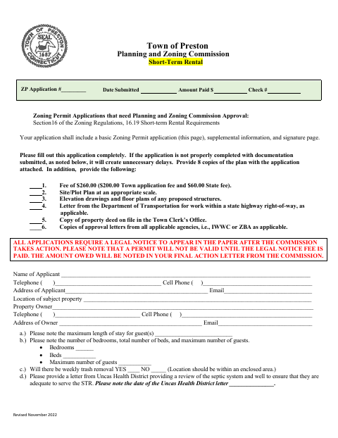 First page of the Short-Term Rental Permit