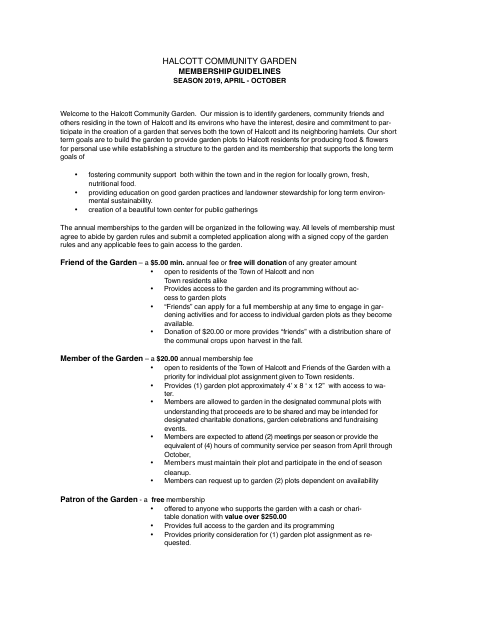 First page of the Community Garden Membership Application