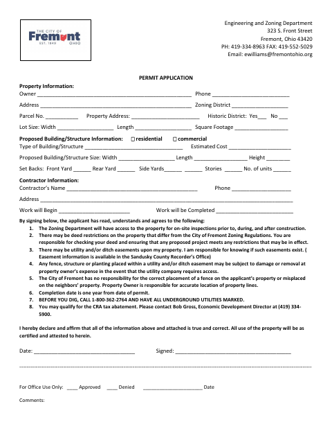 First page of the Zoning Permit Application