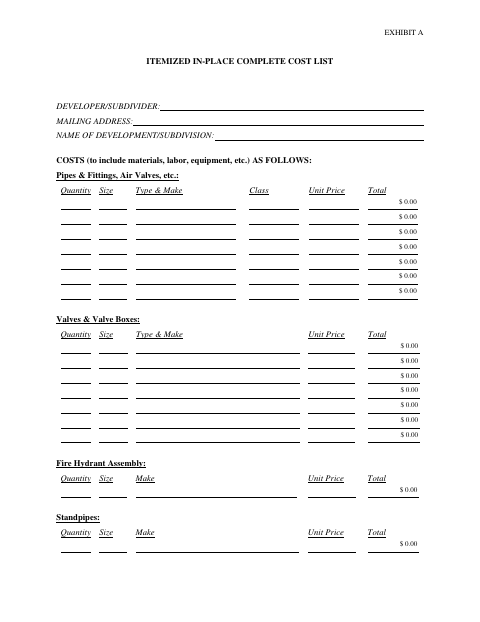 First page of the Water System Cost Affidavit