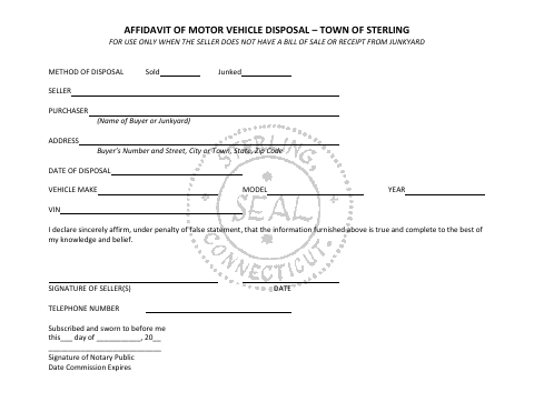First page of the Affidavit of Motor Vehicle Disposal