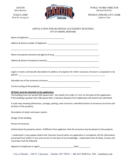 First page of the Application for Business Accessory Building