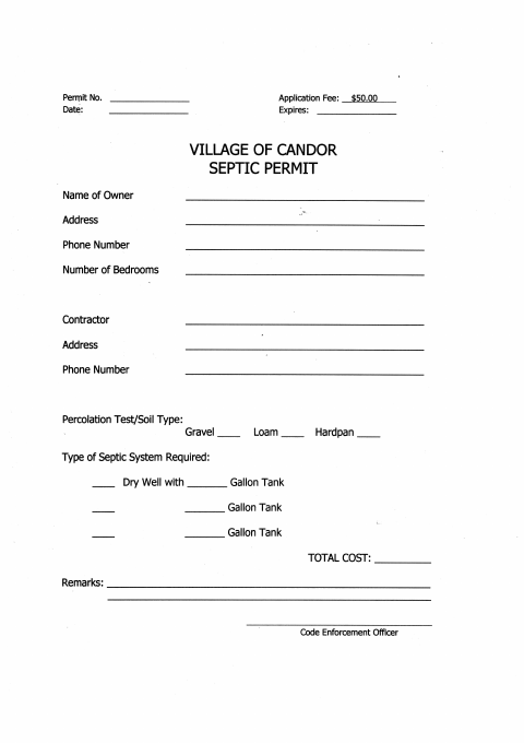 First page of the Septic Permit Application