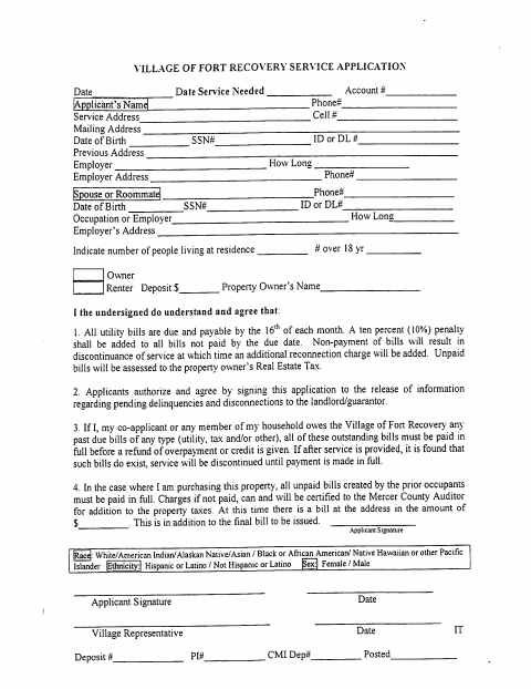 First page of the Water Service Application