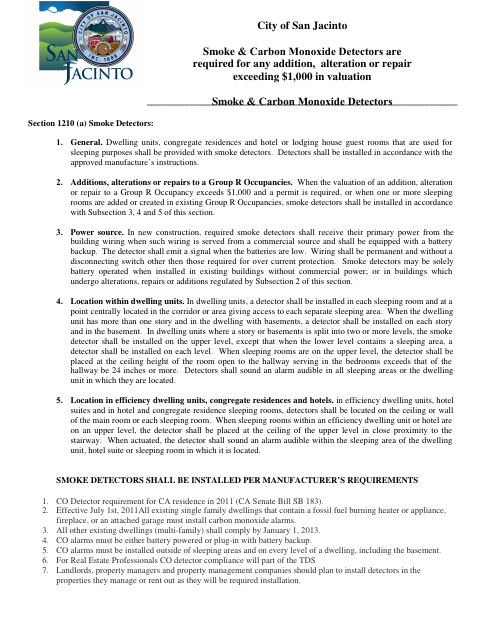 First page of the Smoke and Carbon Monoxide Alarm Retrofit Verification
