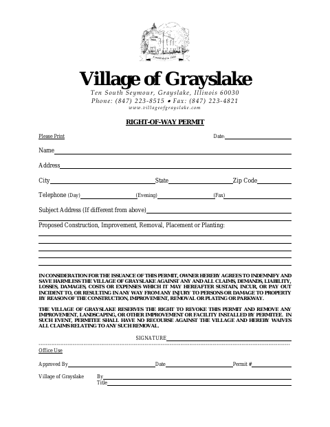 First page of the Right-of-Way Permit Application