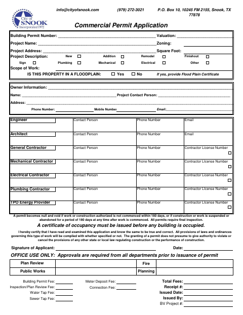 First page of the Commercial Permit Application