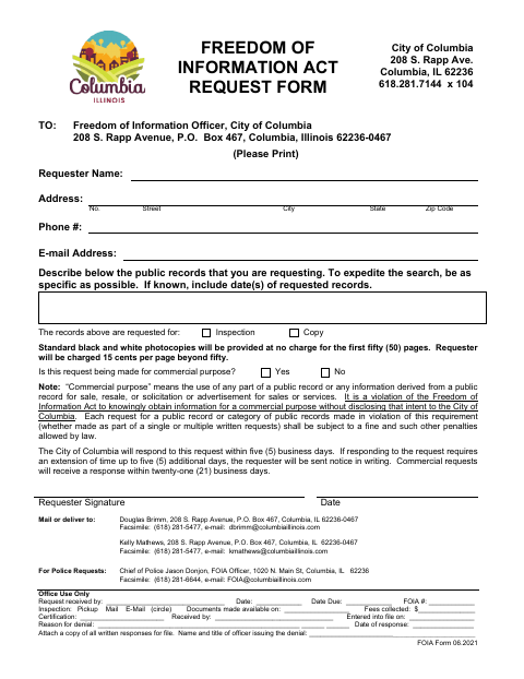 First page of the Freedom of Information Act Request Form