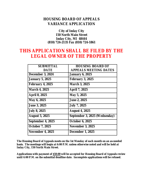 First page of the Housing Board of Appeals Variance Application