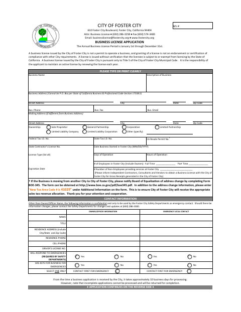 First page of the Business License Application