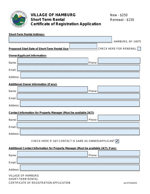 First page of the Short-Term Rental Certificate of Registration Application