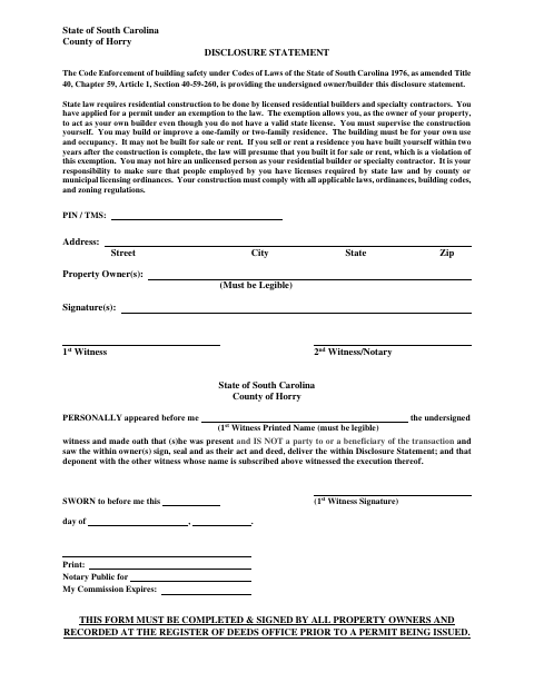 First page of the Disclosure Statement