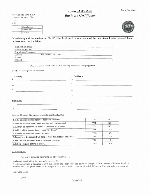 First page of the Business Certificate Application