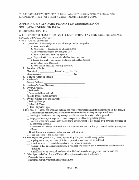 First page of the Individual Subsurface Sewage Disposal System Permit Application