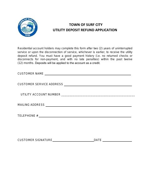 First page of the Utility Deposit Refund Application
