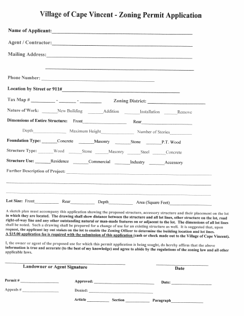 First page of the Zoning Application