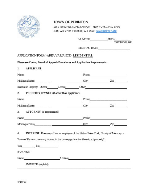 First page of the Residential Area Variance Application