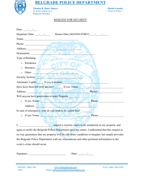 First page of the Request for Security