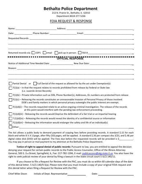 First page of the FOIA Request and Response