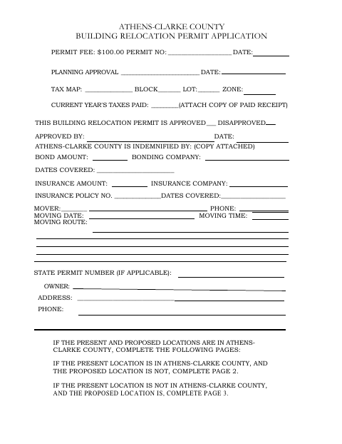 First page of the Building Relocation Permit Application