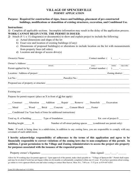 First page of the Zoning Application and Building Permit