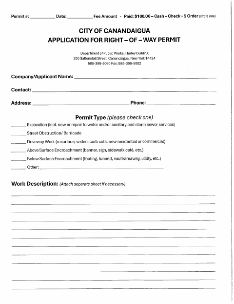 First page of the Right of Way Permit Application