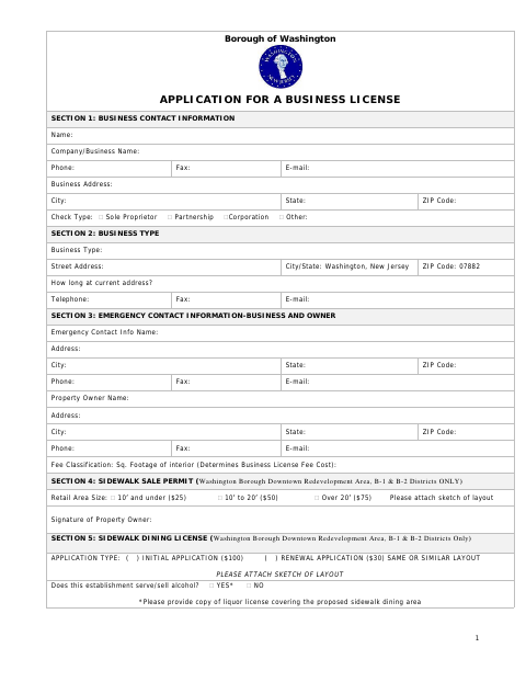First page of the Application for a Business License