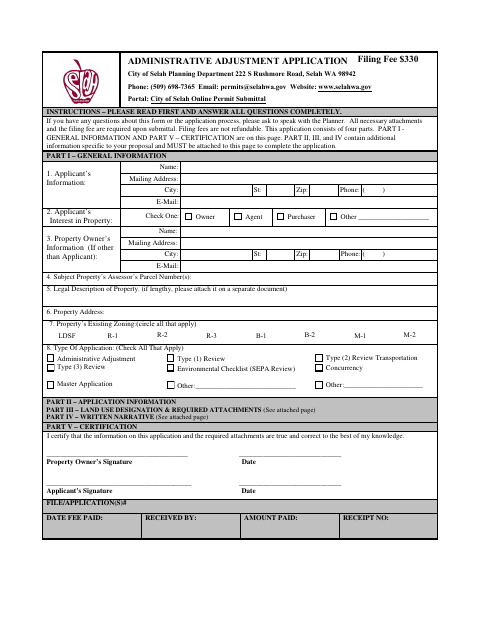 First page of the Administrative Adjustment Application