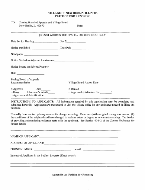 First page of the Petition for Rezoning