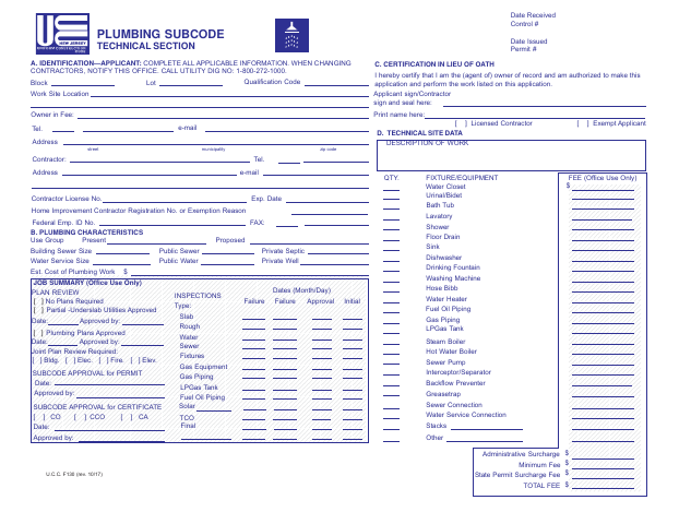 First page of the Plumbing Permit Application