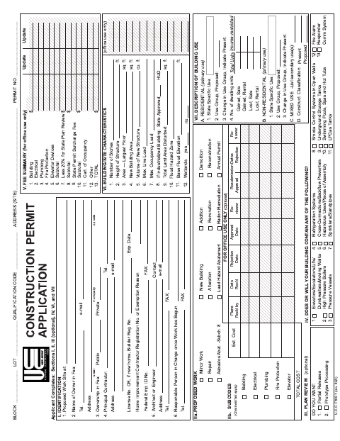 First page of the Construction Permit Application