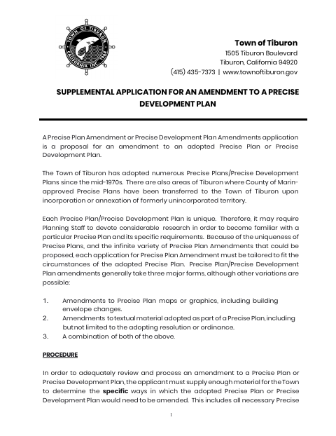 First page of the Supplemental Application for an Amendment to a Precise Development Plan