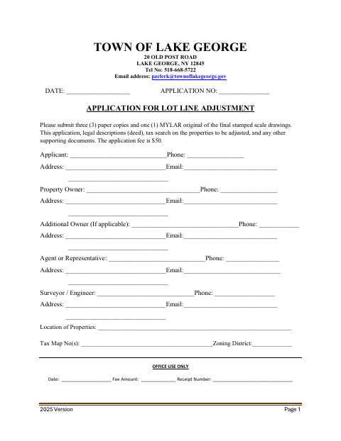 First page of the Lot Line Adjustment Application