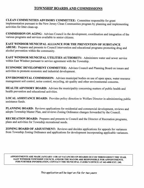 First page of the Volunteer Application for Appointment to Boards or Committees