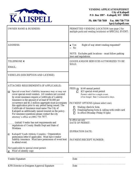 First page of the Vending Application/Permit