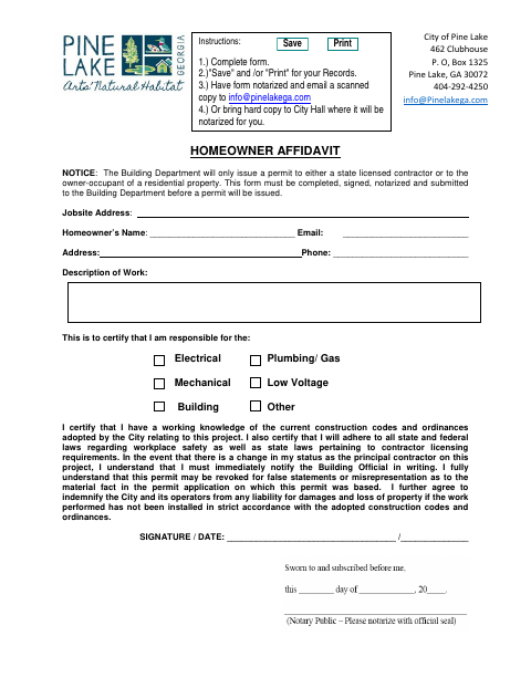 First page of the New Homeowner Affidavit for Building Permit