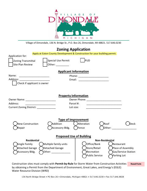 First page of the Zoning Application