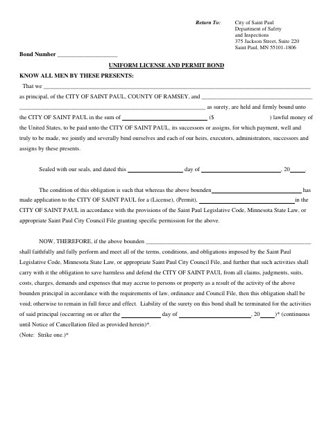 First page of the Uniform License and Permit Bond