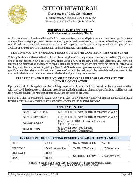 First page of the Building Permit Application