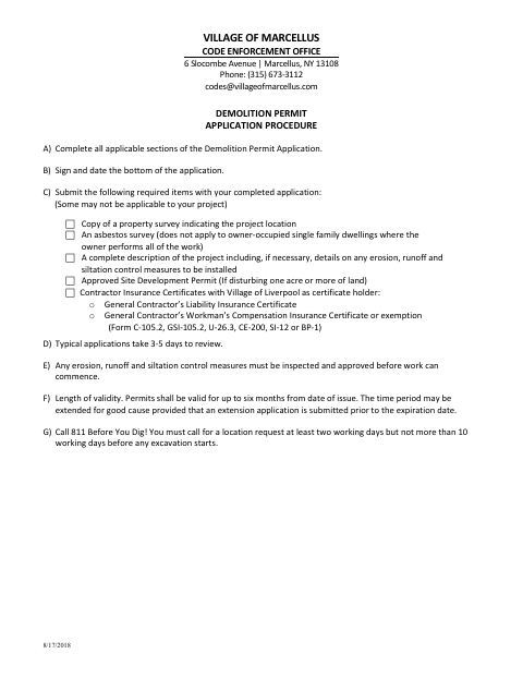 First page of the Demolition Permit Application