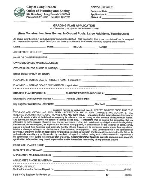 First page of the Grading Plan Application