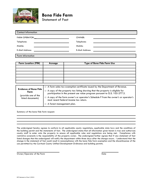 First page of the Bona Fide Farm Statement of Fact