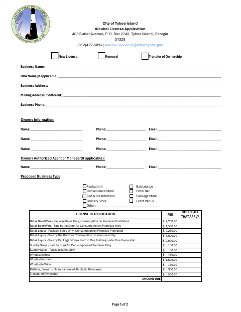 First page of the 2026 Alcohol License Application