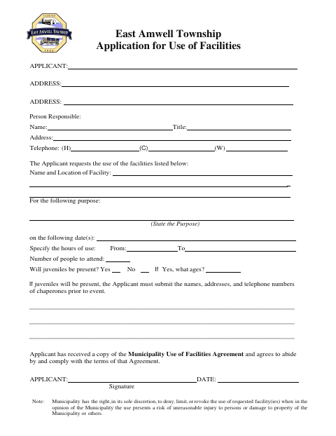 First page of the Application for Use of Facilities