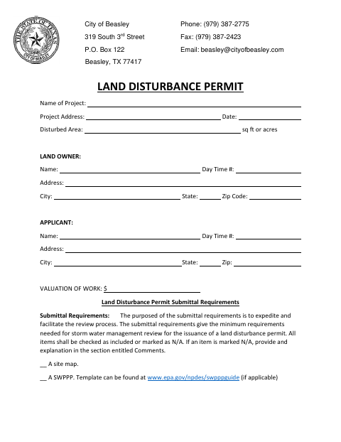First page of the Land Disturbance Permit