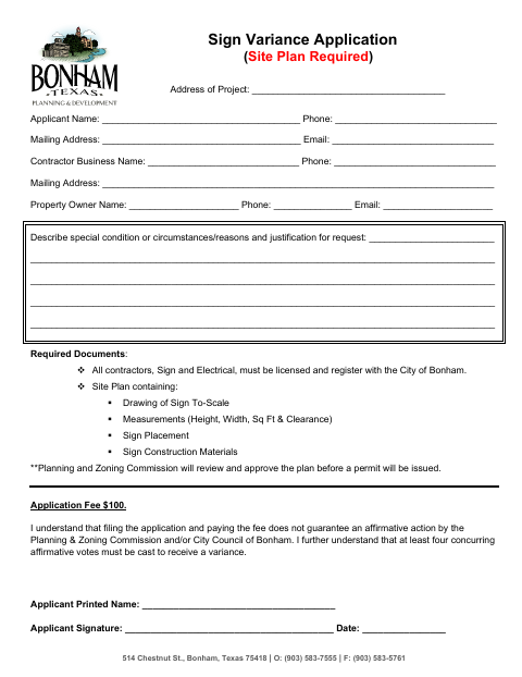 First page of the Sign Variance Application
