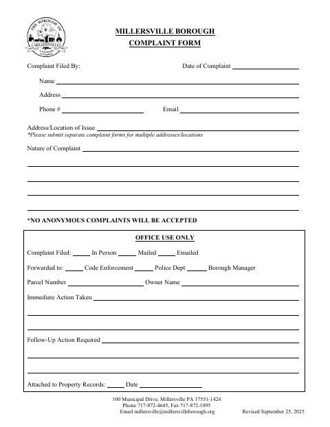 First page of the Complaint Form