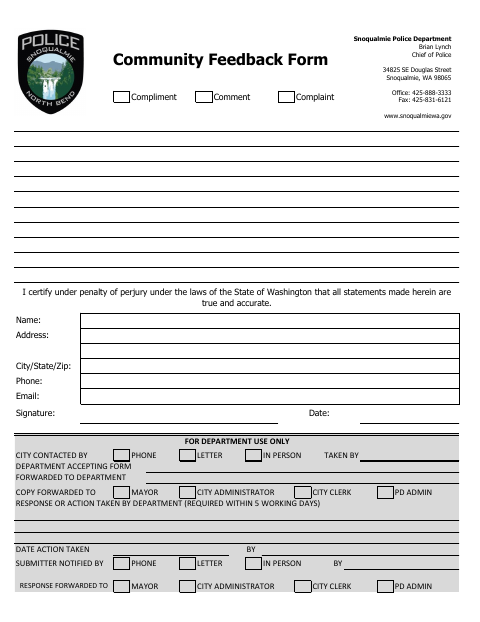 First page of the Community Feedback Form
