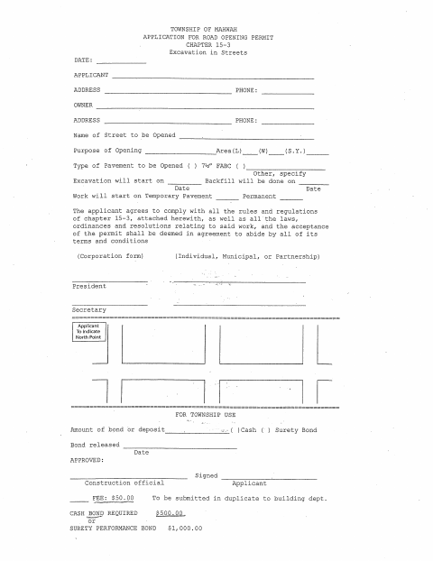 First page of the Road Opening Permit Application